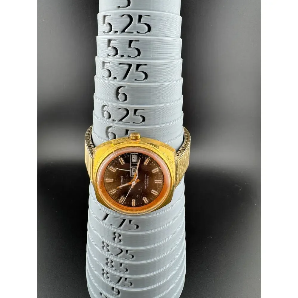 Vintage Timex Viscount Mens Watch 37mm Brown Dial Gold Tone Day Date Automatic